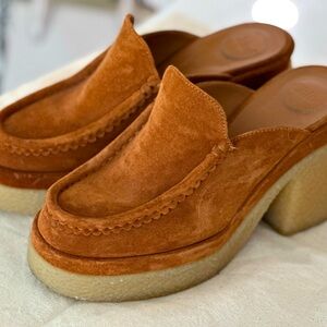 Chloe Suede Platform Camel Mules - very slight wear